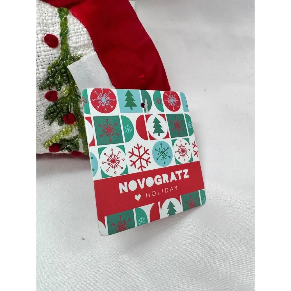 Gingerbread House Red Green Novagratz Holiday Throw Pillow Beaded Bling NWT
